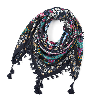 Scarf Winter Women Ladies Bohemian Print Shawl Russian Ethnic Wraps Tassel Scarves Bufanda Mujer Foulard Femme Square