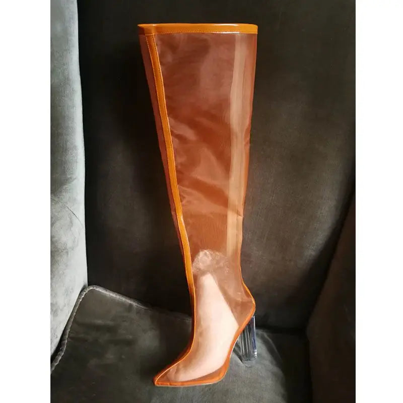 New Mesh Neon Green Sandal Boots Women Sexy Over The Knee Boots Pointed Toe High Heels Party Shoes Woman Thigh High Boots