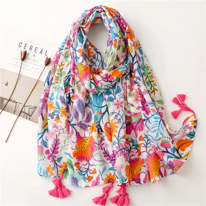 2026 Luxury Brand Ink Painting Floral Tassel Viscose Shawl Scarf Lady High Quality Pashmina Hijab and Wraps Foulard Muslim Sjaal
