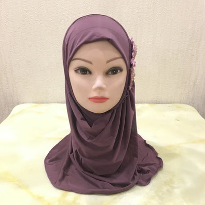 H081 beautiful small girl hijab with flowers cute hijab hats women's caps can fit 2-6 years old girls
