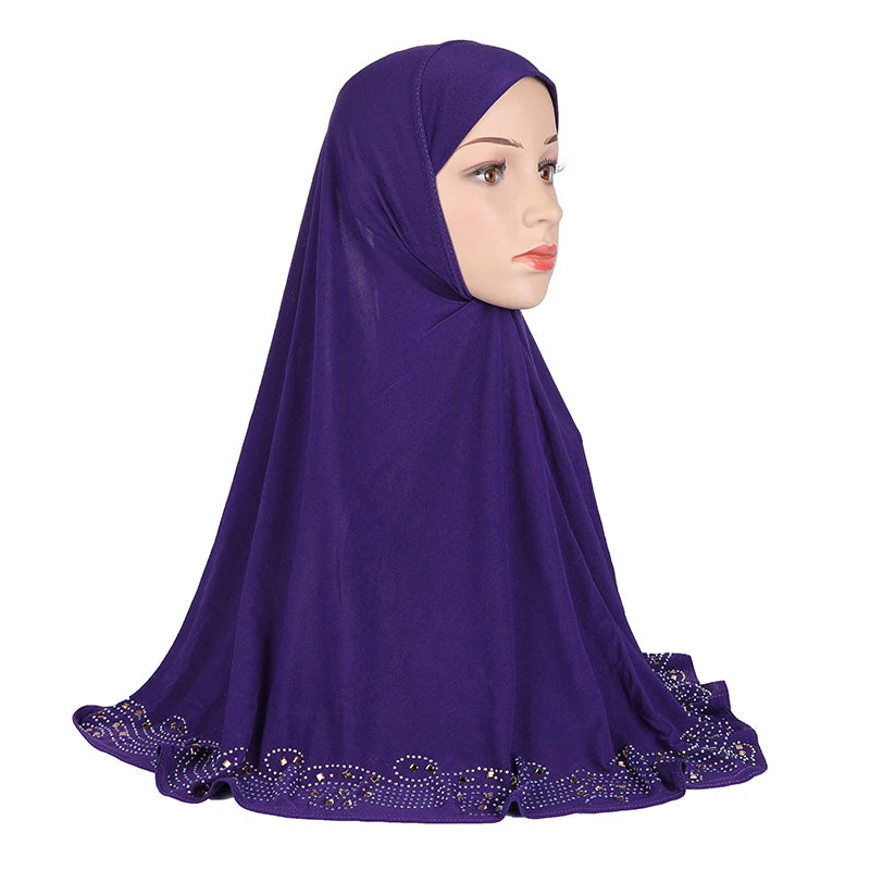 H001 Adults big size muslim hijab scarf with rhinestones islamic headscarf hats armia pull on headwrap ramadan gift