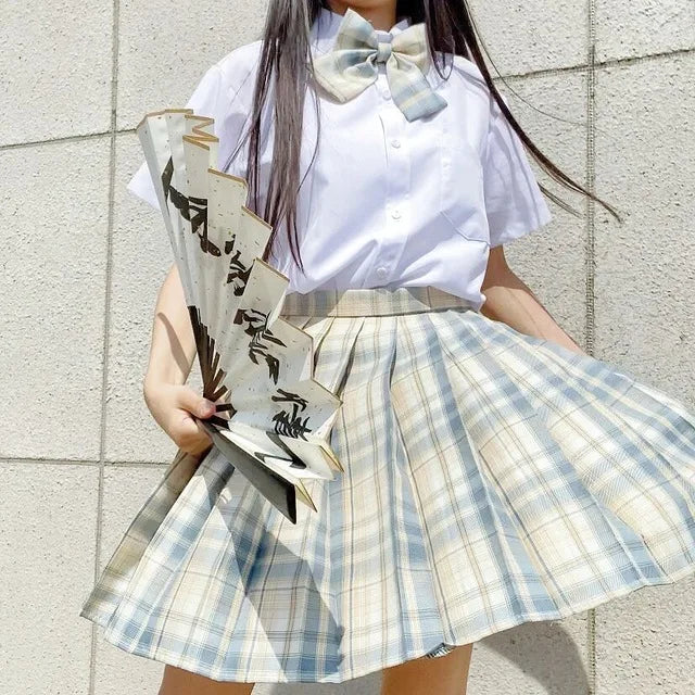 School Girl Uniform Pleated Skirts Japanese School Uniform High Waist A-Line Plaid Skirt Sexy JK Uniforms for Woman Full set