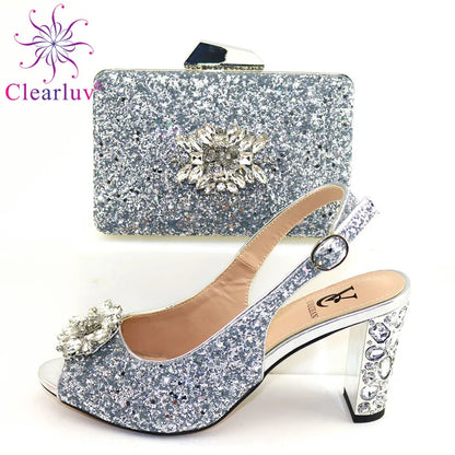 Fashion Ladies Shoes with Matching Bags Set 2022 Spring Autumn Women Pumps Sexy Buckles High Heels Slippers Nigerian Party