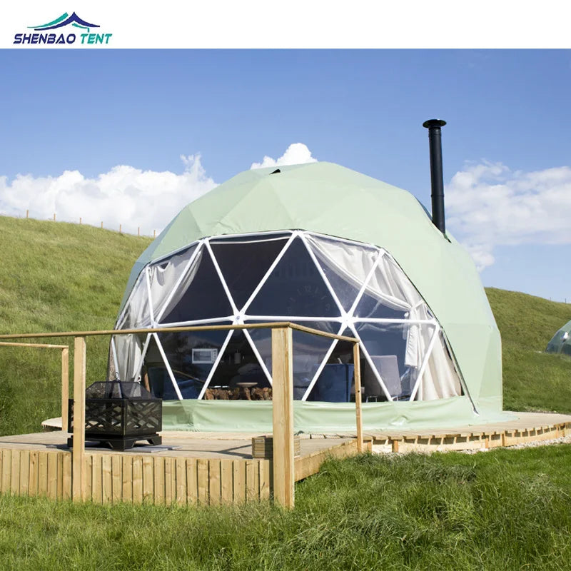 Hot Selling 6 People Living Glamping Resort Round House Igloo Prefab Dome Tents With Bathroom Cabin Factory Price