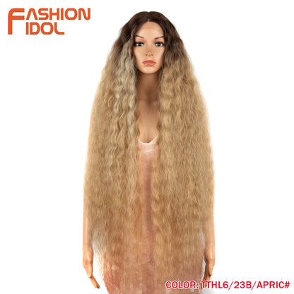 FASHION IDOL 42inch/105cm Super Long Lace Front Wigs Water Wavy Curly Hair Synthetic Wigs For Women Ombre Blonde Wigs Cosplay