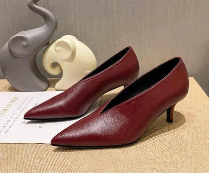 Sandals Luxury Brand Sexy Dress Shoes Elegant Chunky High Heeeled Pumps Sexy Pointed Toe Evening Shoes Women Shoes V Cut Shoes