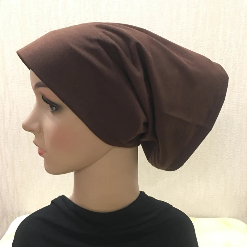 H066 Plain tube hat with cardboard underscarf Muslim Turban Pure Color Stretch Inner Hijabs Women Head Scarf Under Hijab Bonnet
