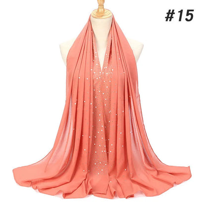 2024 hot sale women plain bubble pearl chiffon scarf Head hijab wrap solid shawls headband foulard femme muslim hijabs stores