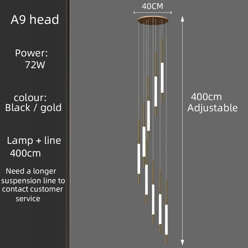 Led Pendant Light Golden Black Long Line Hanging Long Branch Chandelier Compound Attic Living Room Staircase Lighting Chandelier