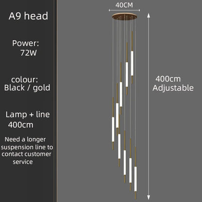 Led Pendant Light Golden Black Long Line Hanging Long Branch Chandelier Compound Attic Living Room Staircase Lighting Chandelier