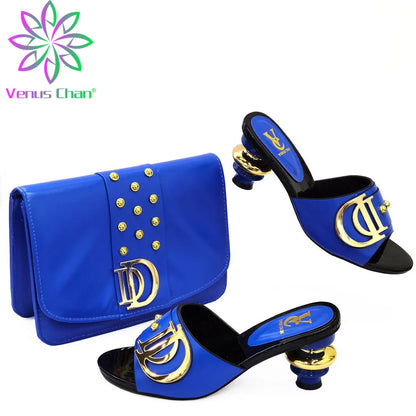 2023 Italian Design Summer Rhinestone Party High Heel Sandals for Nigerian Women Fashion High Quality Wedding Shoes and Bags