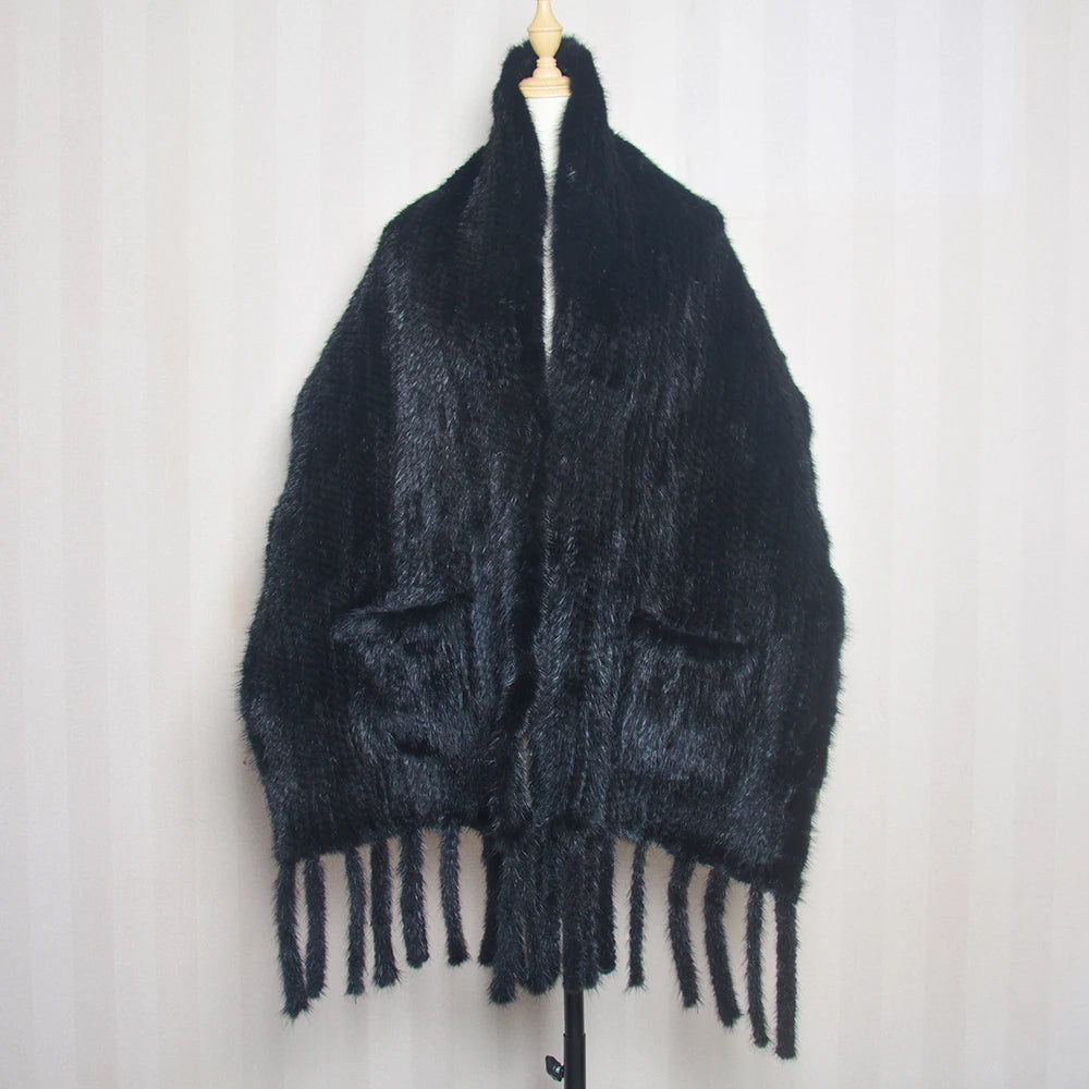 2026 Hot Sale Long Style Winter Warm Real Natural Mink Fur Scarf Real Mink Fur Shawl Fashion Women Knitted Real Mink Fur Scarves