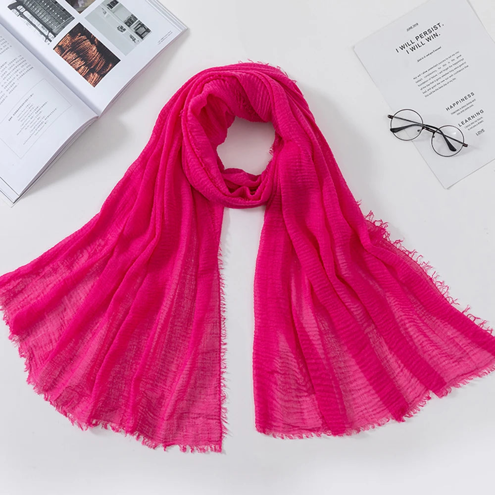 2026 Muslim Fashion Women Crinkle Hijab Scarf Soft Solid Head Scarves Turban Shawls and Wraps Hijab femme musulman kopftuch