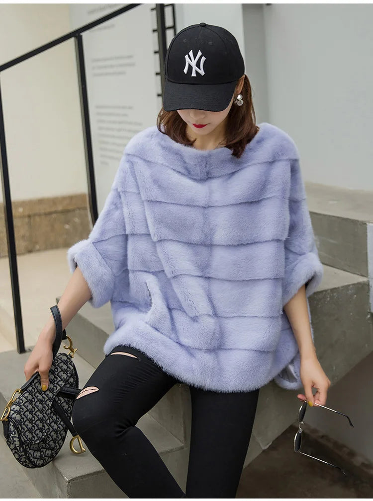 Real Mink Fur Coat Women Winter Natural Fur Coat Long Female Genuine Leather Mink Coats Cape shawl mink coat