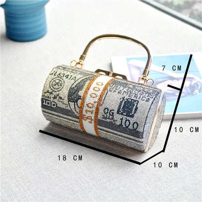 Luxury Money Clutch Rhinestone Purse 10000 Dollars Stack of Cash Evening Handbags Shoulder Wedding Dinner Bag 8 Color Wallet