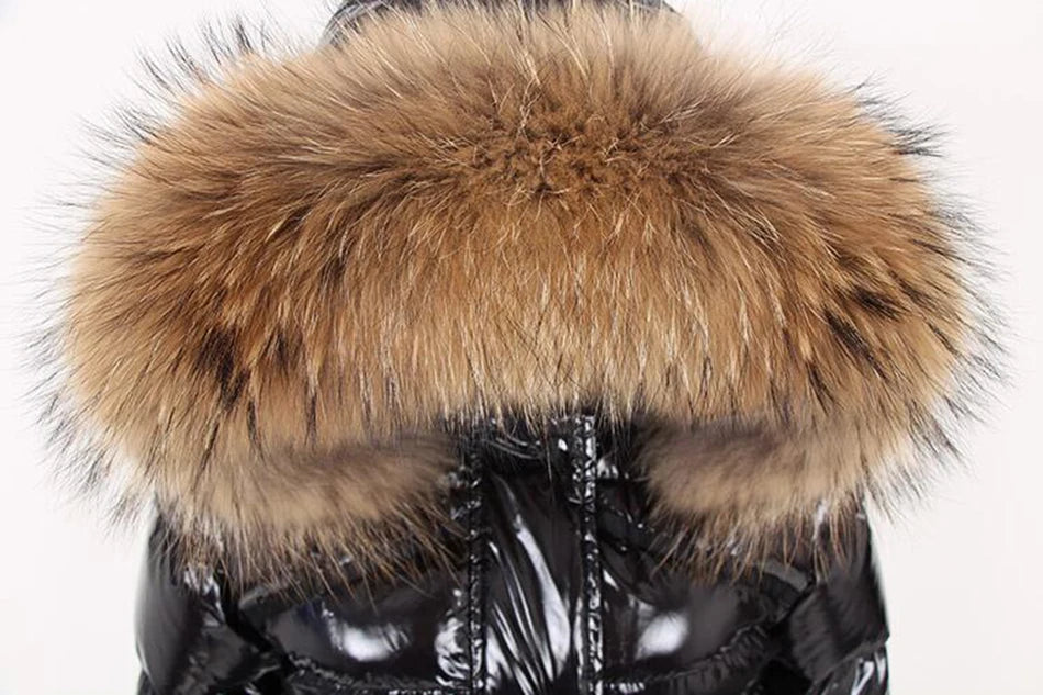 Maomaokong Winter Jacket Women Real Fur Coat Parkas Duck Down Lining Coat Real Raccoon Fur Collar Warm Black Streetwear