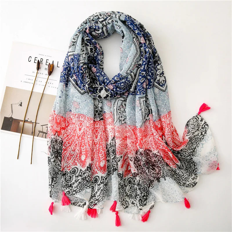 2020 New Fashion Print Summer Women cotton Scarf Polka Dot Beach Hijab Shawls and Wraps Female Foulard Echarpe Designer Bandana