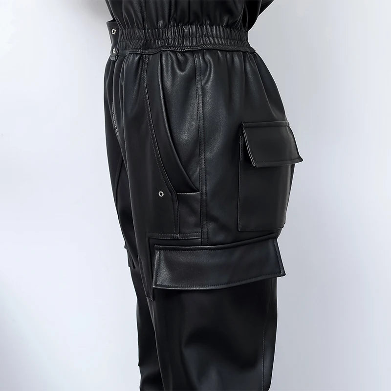 Lautaro Spring Long Black Soft Faux Leather Jumpsuit Women Long Sleeve Zipper Jumpsuits for Women Womens Fall Fashion 2021
