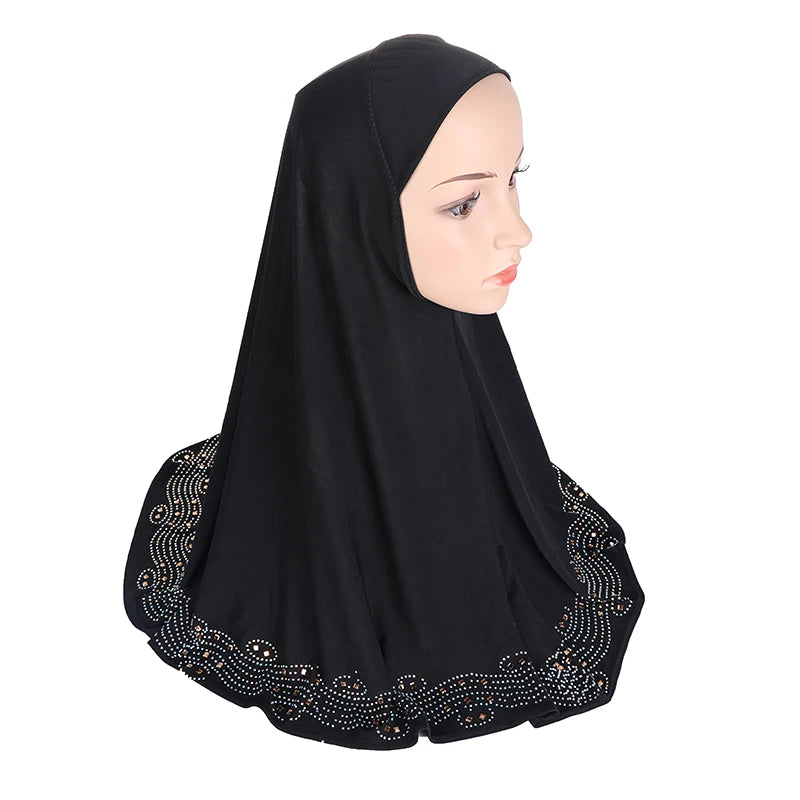 H001 Adults big size muslim hijab scarf with rhinestones islamic headscarf hats armia pull on headwrap ramadan gift