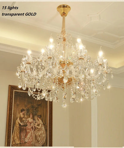 Modern European Style Gold/Silver Clear Crystal Chandelier K9 Hanging Light Fixture Clear Crystal Home Lighting Decor
