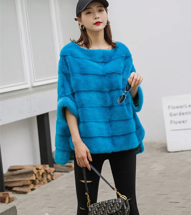 Real Mink Fur Coat Women Winter Natural Fur Coat Long Female Genuine Leather Mink Coats Cape shawl mink coat
