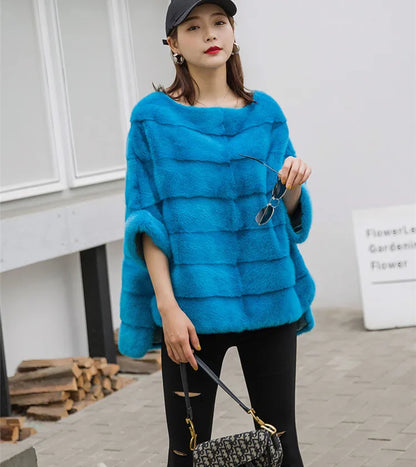 Real Mink Fur Coat Women Winter Natural Fur Coat Long Female Genuine Leather Mink Coats Cape shawl mink coat