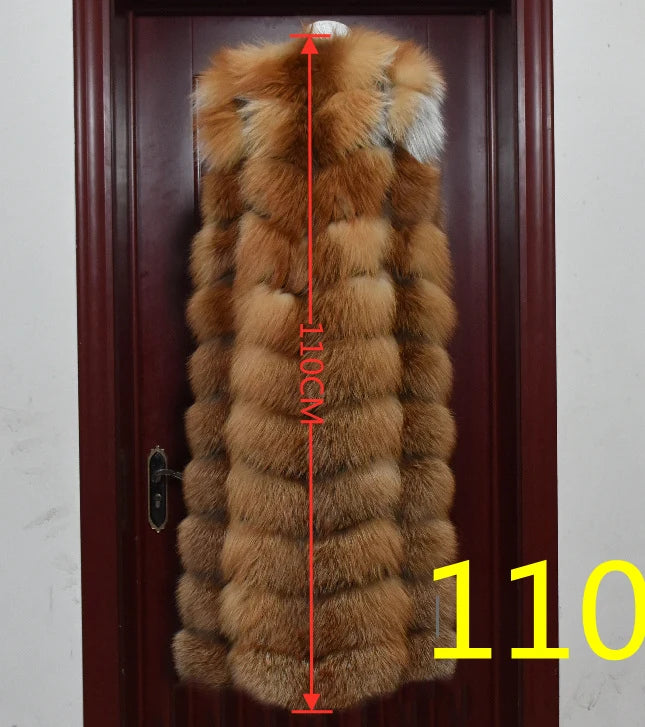 Winter Red Fox Fur Vest Female Real Extended Long  Women Red Fox Fur Waistcoat Natural Fox Fur Waistcoat Long