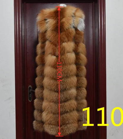 Winter Red Fox Fur Vest Female Real Extended Long  Women Red Fox Fur Waistcoat Natural Fox Fur Waistcoat Long