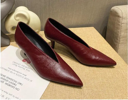 Sandals Luxury Brand Sexy Dress Shoes Elegant Chunky High Heeeled Pumps Sexy Pointed Toe Evening Shoes Women Shoes V Cut Shoes