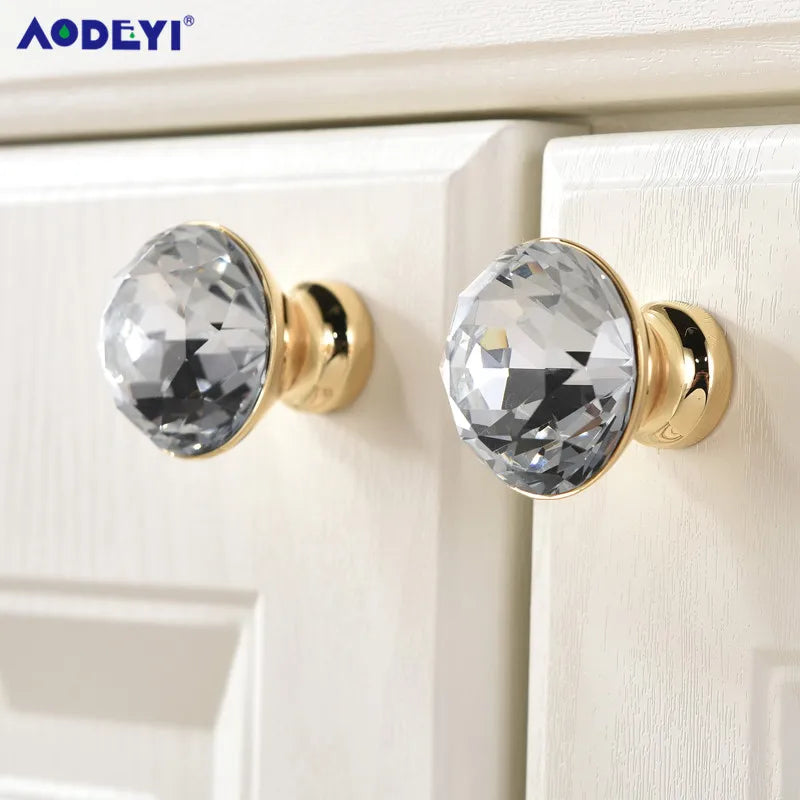Crystal Drawer Pull Handles Diamond Sliver Wine Wardrobe Decotation Furniture Dresser Kitchen Cupboard Cabinet Knobs Gold Chrome