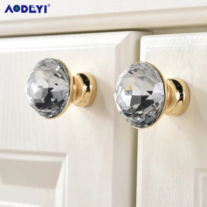 Crystal Drawer Pull Handles Diamond Sliver Wine Wardrobe Decotation Furniture Dresser Kitchen Cupboard Cabinet Knobs Gold Chrome