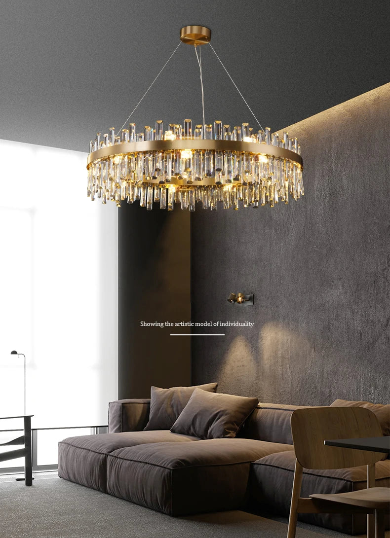 LED Postmodern Golden Chrome Silver Round Oval Crystal Chandelier Lighting Suspension Luminaire Lampen For Dinning Room