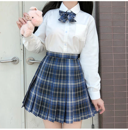 School Girl Uniform Pleated Skirts Japanese School Uniform High Waist A-Line Plaid Skirt Sexy JK Uniforms for Woman Full set