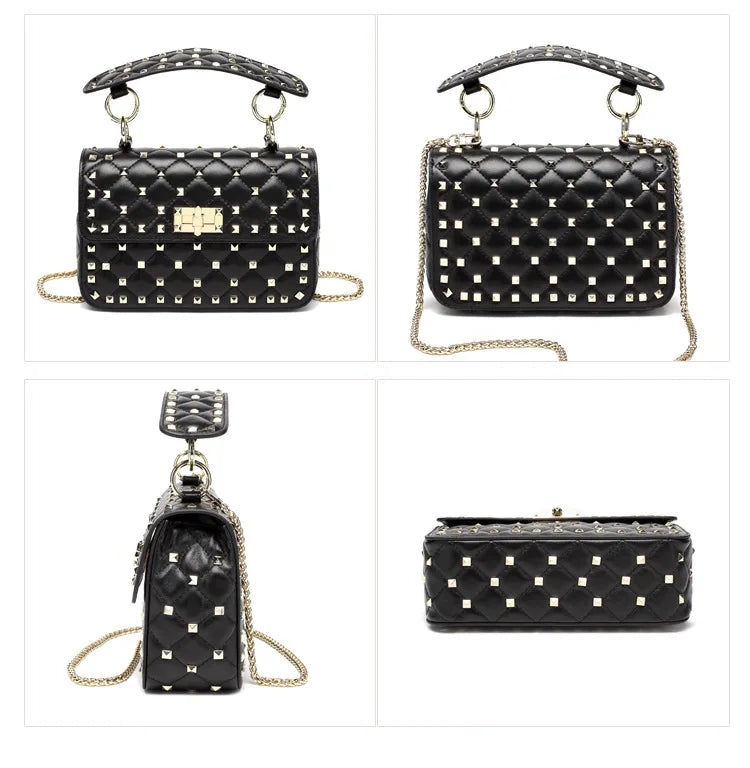 2026 New Fashion Women Sheepskin Leather Rivet Handbags Chain Bag Designer Shoulder Bags Luxury Woman Messenger Bags