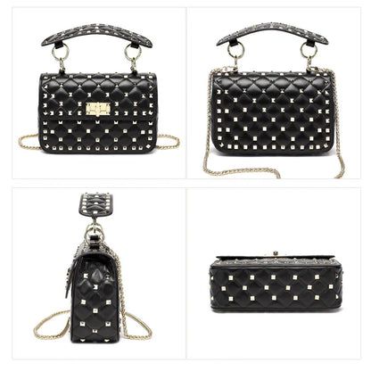 2026 New Fashion Women Sheepskin Leather Rivet Handbags Chain Bag Designer Shoulder Bags Luxury Woman Messenger Bags
