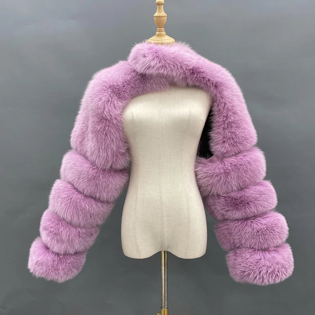 Fur Sleeve Women Fashion Luxury Real Fox Fur Coat Single Sleeve New Arrival