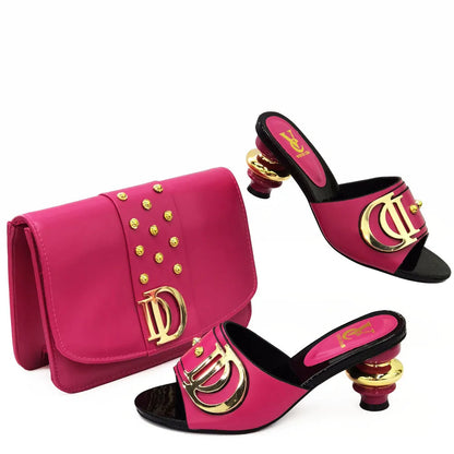 2023 Italian Design Summer Rhinestone Party High Heel Sandals for Nigerian Women Fashion High Quality Wedding Shoes and Bags