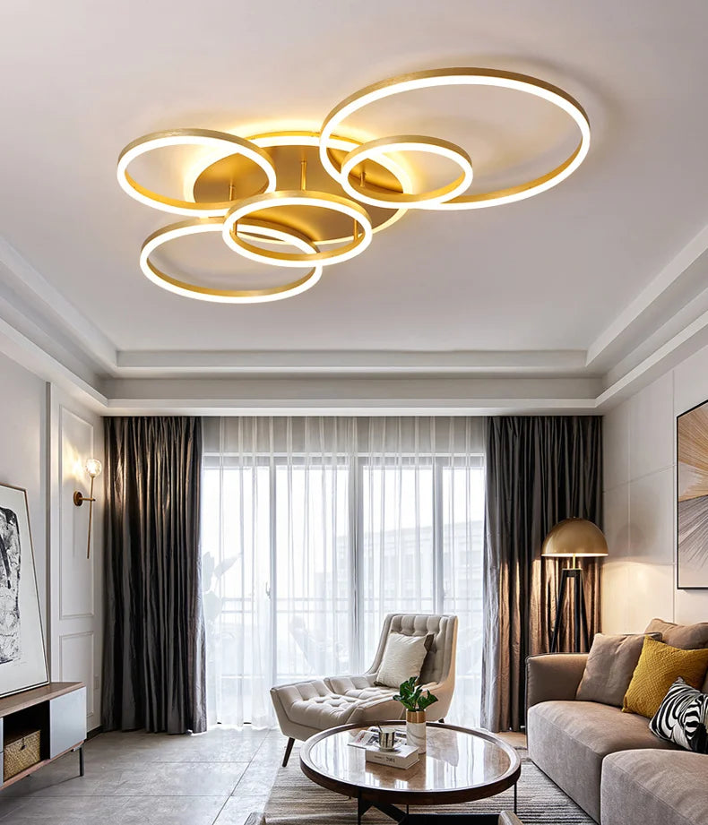 Modern Round Design Ceiling Lights For Living Room Bedroom Gold White Coffee Painted  Circle Rings Lighting Fixtures Luminaire