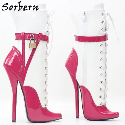 Sorbern Sexy Lockable Ankle Boots For Women Ballet High Heel Stilettos With Chains Sm Shoes Crossdresser Custom Colors