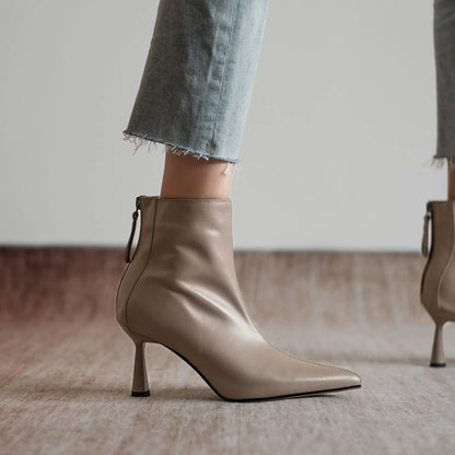 Krazing Pot Big Size 42 Cow Leather Pointed Toe High Heels Chic Design Concise Winter Spring Shoe Dress Warm Wedding Ankle Boots