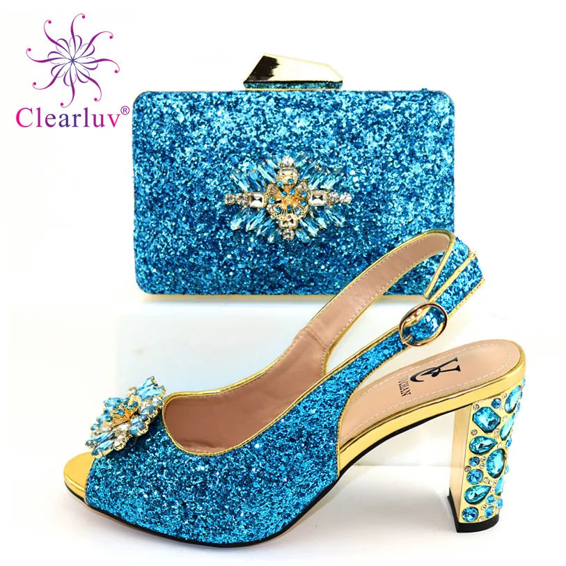 Fashion Ladies Shoes with Matching Bags Set 2022 Spring Autumn Women Pumps Sexy Buckles High Heels Slippers Nigerian Party