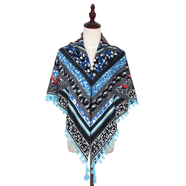 Scarf Winter Women Ladies Bohemian Print Shawl Russian Ethnic Wraps Tassel Scarves Bufanda Mujer Foulard Femme Square