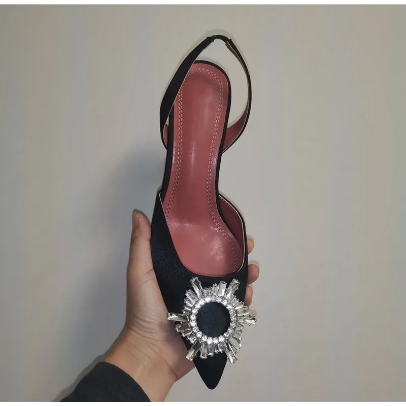 2025 Brand women Pumps luxury Crystal Slingback High heels Summer bride Shoes Comfortable triangle Heeled Party Wedding Shoes