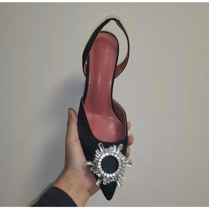 2025 Brand women Pumps luxury Crystal Slingback High heels Summer bride Shoes Comfortable triangle Heeled Party Wedding Shoes