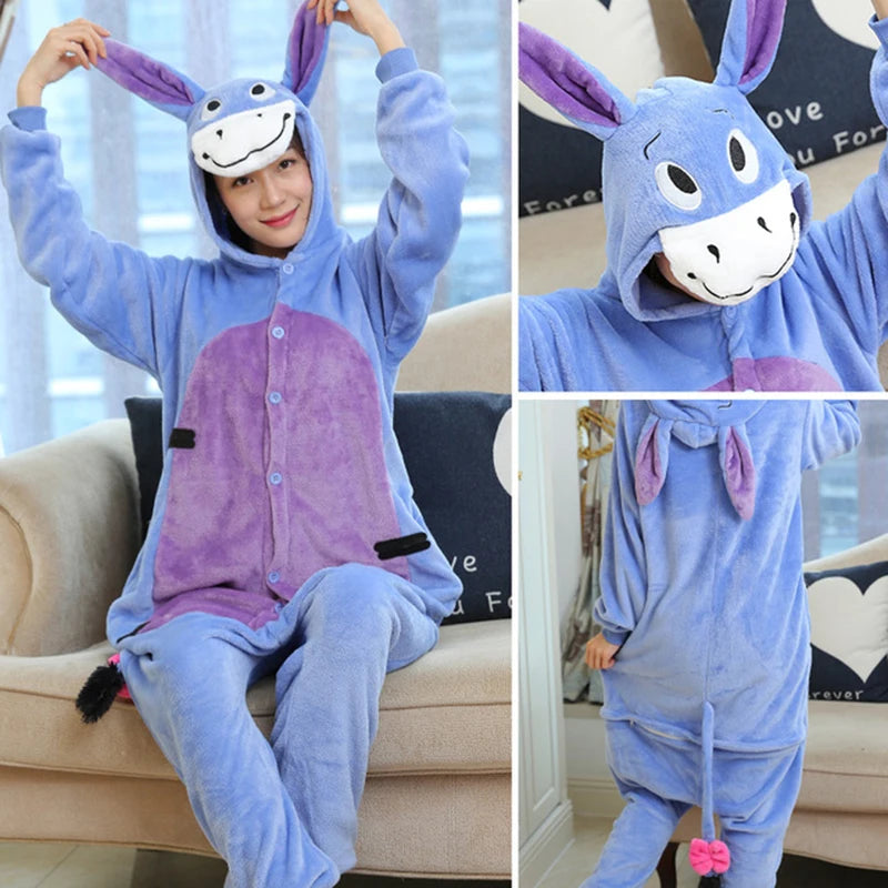 Adults and Children's Kigurumi Animal Onesies Unicorn Bear Pajamas Cartoon Frog Panda Women Men Warm Flannel Hooded Sleepwear