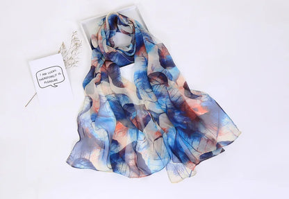 Women Foulard Chiffon Georgette Bandana Scarf Tree Leaf Print Long Shawl Summer Wrap Lady Elegant Thin breathable