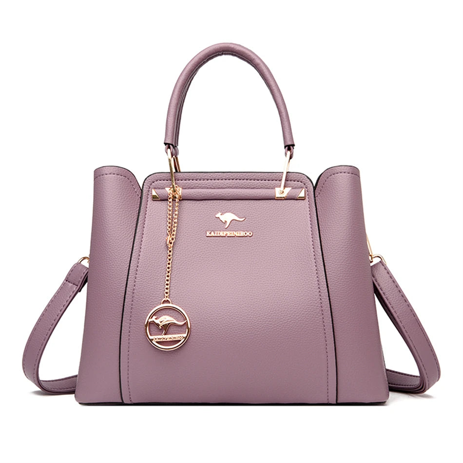 Casual Tote Women's Soft Leather Handbag Luxury Designer 3 Layers Shoulder Crossbody Bag Lady Large Capacity Shopper Sac A Main