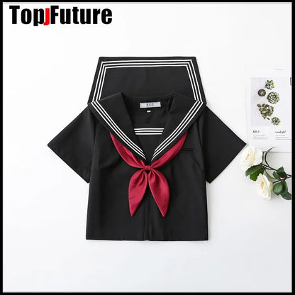 Basic JK uniform dress orthodox black Guanxi Lapel improved white three sailor suit Japanese summer student TOP SHIRT