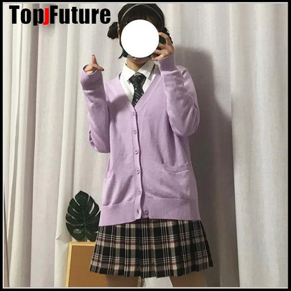 2020 Spring Cosplay School Uniform Sweater For Girls Women Long Sleeve Knitted Japanese Sailor Uniform Cardigans