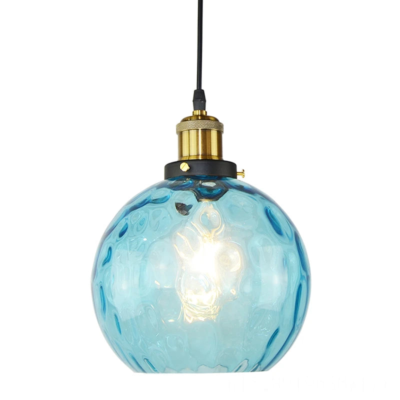 Modern LED Pendant Lights Blue Glass Ball Living Room Decor Home Decorations Kitchen Hanging Lustre Pendant Lamp Luminaria